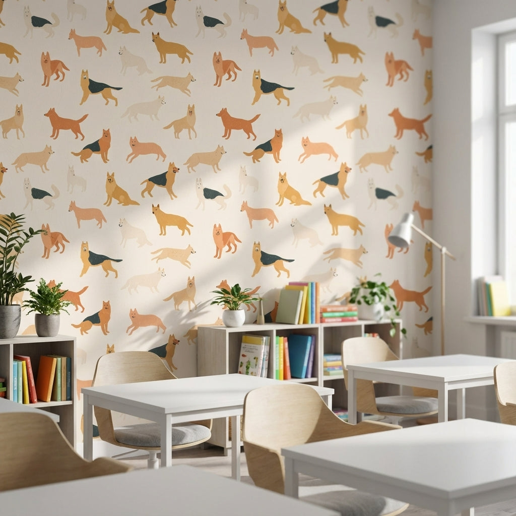 Cream Playful Pets Pattern Wallpaper