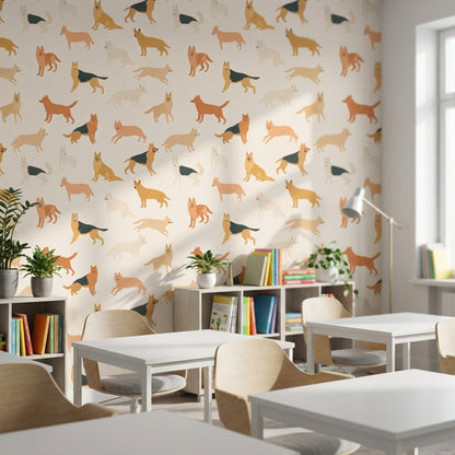 Cream Playful Pets Pattern Wallpaper