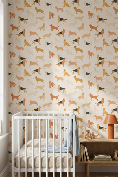 Cream Playful Pets Pattern Wallpaper