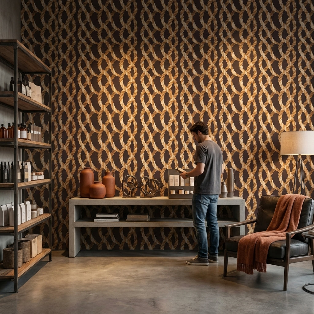 Dark Rope Pattern Geometric Wallpaper