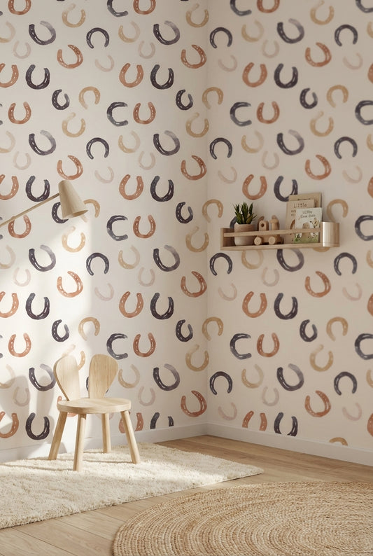 Cream and Warm Brown Horseshoe Pattern Wallpaper