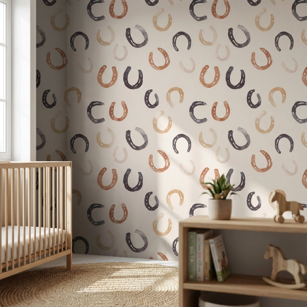 Cream and Warm Brown Horseshoe Pattern Wallpaper
