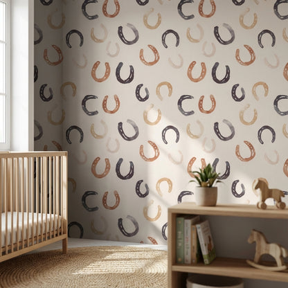Cream and Warm Brown Horseshoe Pattern Wallpaper