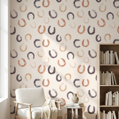 Cream and Warm Brown Horseshoe Pattern Wallpaper