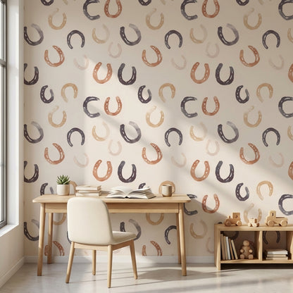 Cream and Warm Brown Horseshoe Pattern Wallpaper