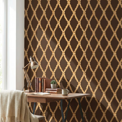 Rich Chocolate Brown Nautical Rope Pattern Wallpaper