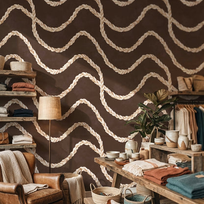 Dark Chocolate Brown Braided Rope Abstract Wallpaper