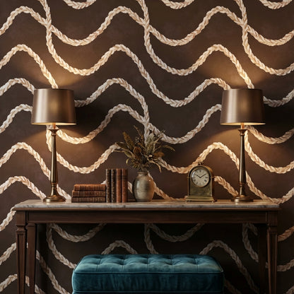 Dark Chocolate Brown Braided Rope Abstract Wallpaper