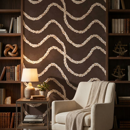 Dark Chocolate Brown Braided Rope Abstract Wallpaper