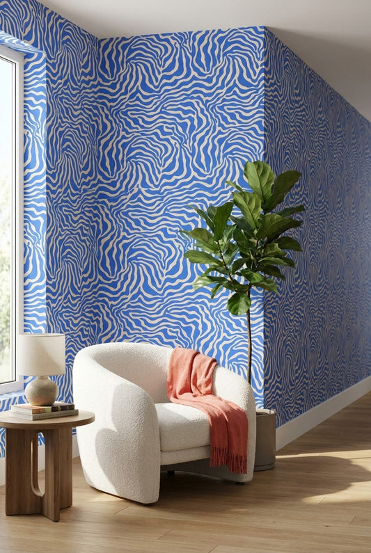Vibrant Blue Abstract Wave Pattern Wallpaper
