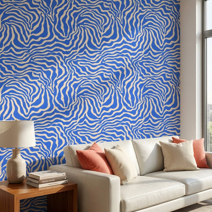 Vibrant Blue Abstract Wave Pattern Wallpaper