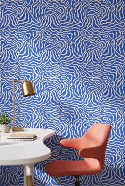 Vibrant Blue Abstract Wave Pattern Wallpaper