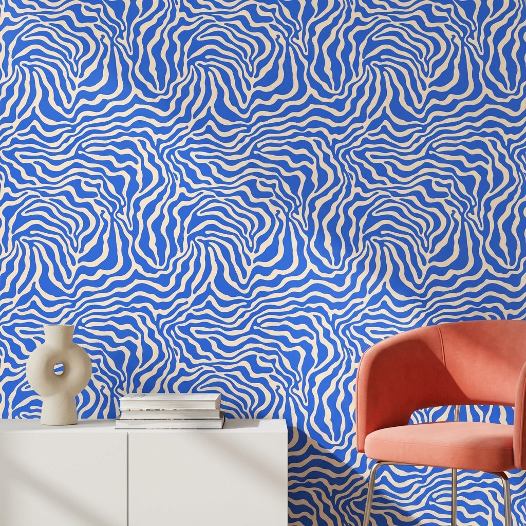 Vibrant Blue Abstract Wave Pattern Wallpaper