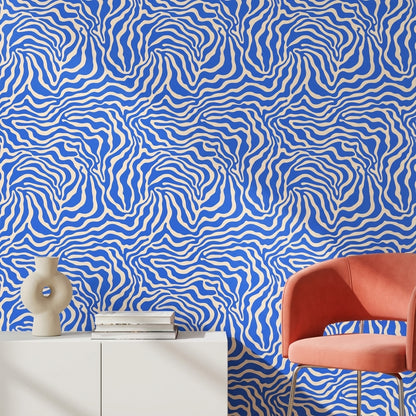 Vibrant Blue Abstract Wave Pattern Wallpaper