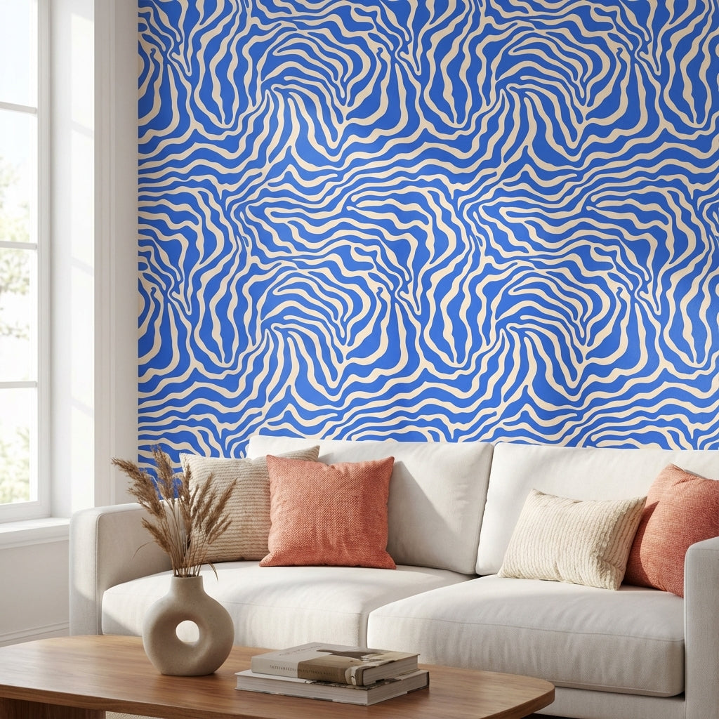 Vibrant Blue Abstract Wave Pattern Wallpaper