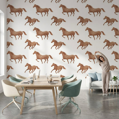 White and Tawny Horse Pattern Wallpaper