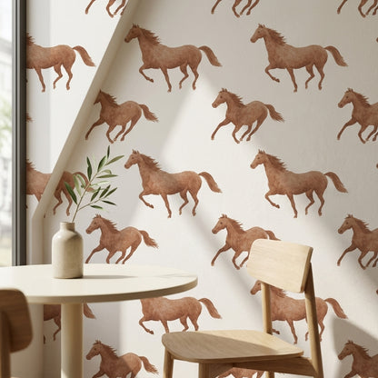 White and Tawny Horse Pattern Wallpaper