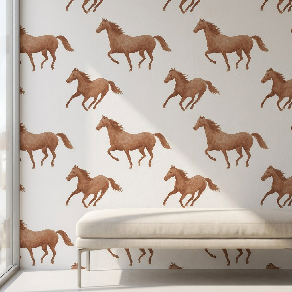 White and Tawny Horse Pattern Wallpaper