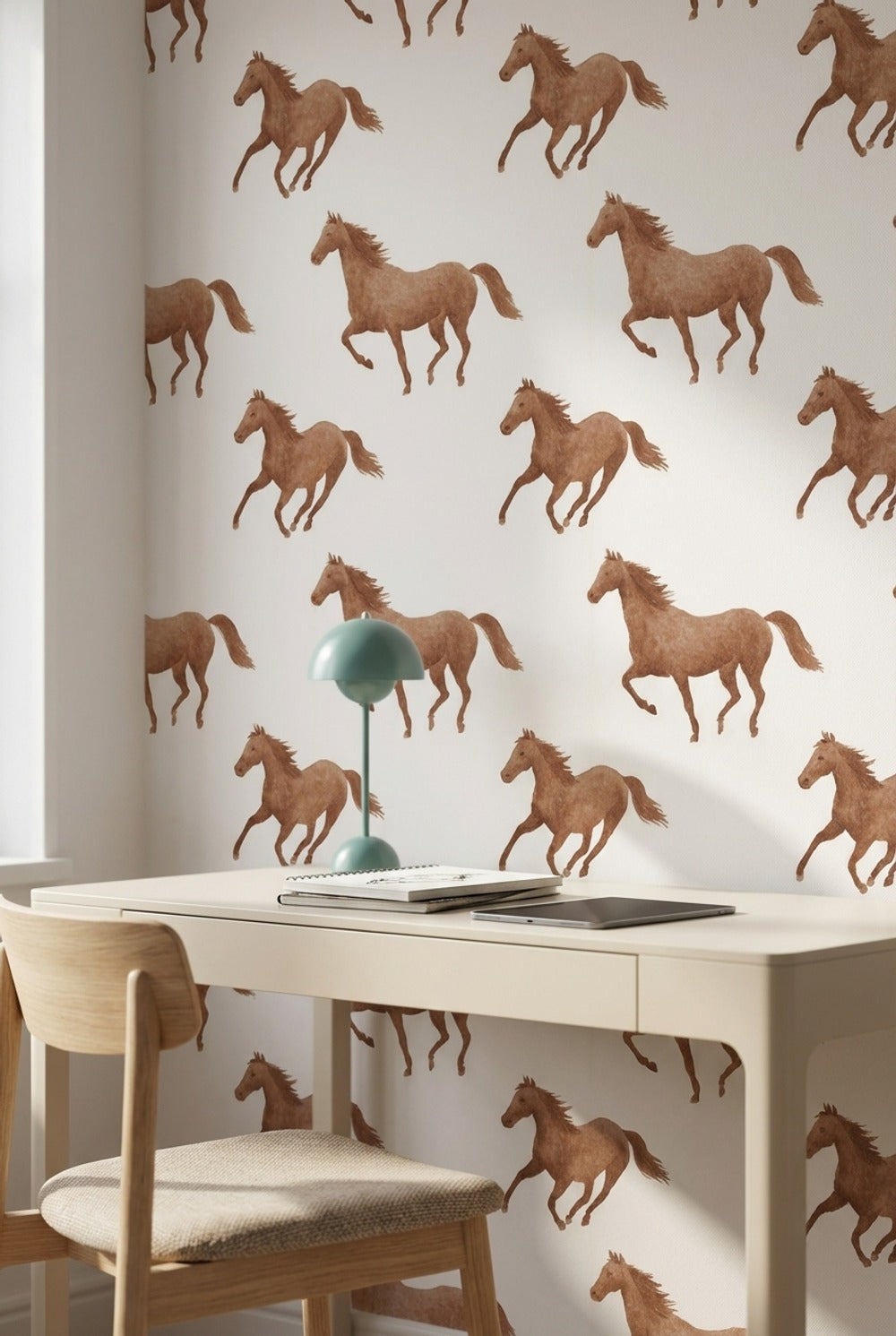 White and Tawny Horse Pattern Wallpaper