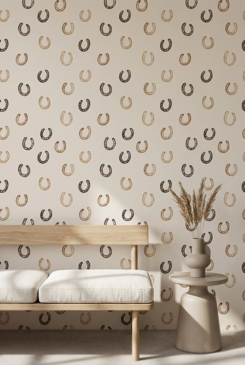 Beige and Brown Horseshoe Pattern Wallpaper