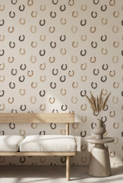 Beige and Brown Horseshoe Pattern Wallpaper