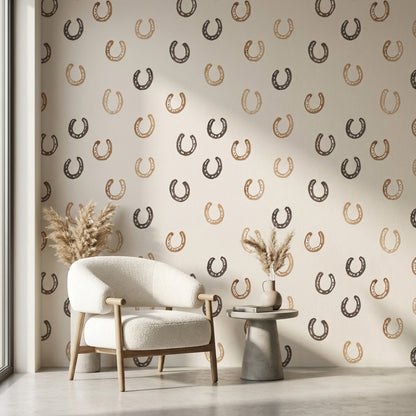 Beige and Brown Horseshoe Pattern Wallpaper
