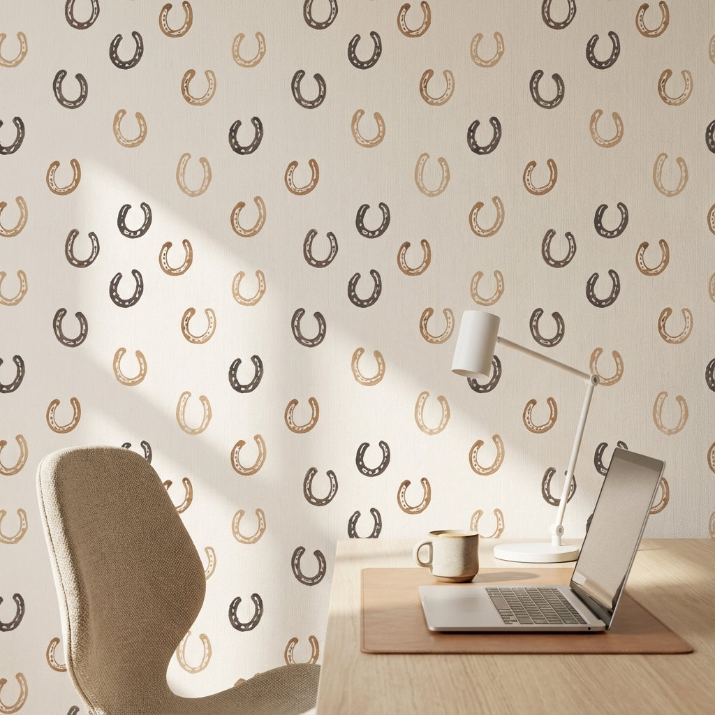 Beige and Brown Horseshoe Pattern Wallpaper