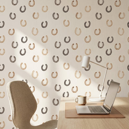 Beige and Brown Horseshoe Pattern Wallpaper