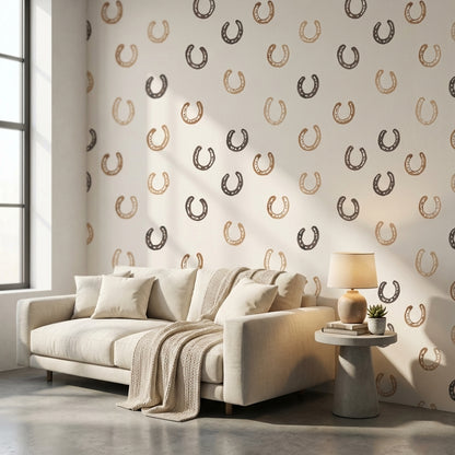 Beige and Brown Horseshoe Pattern Wallpaper