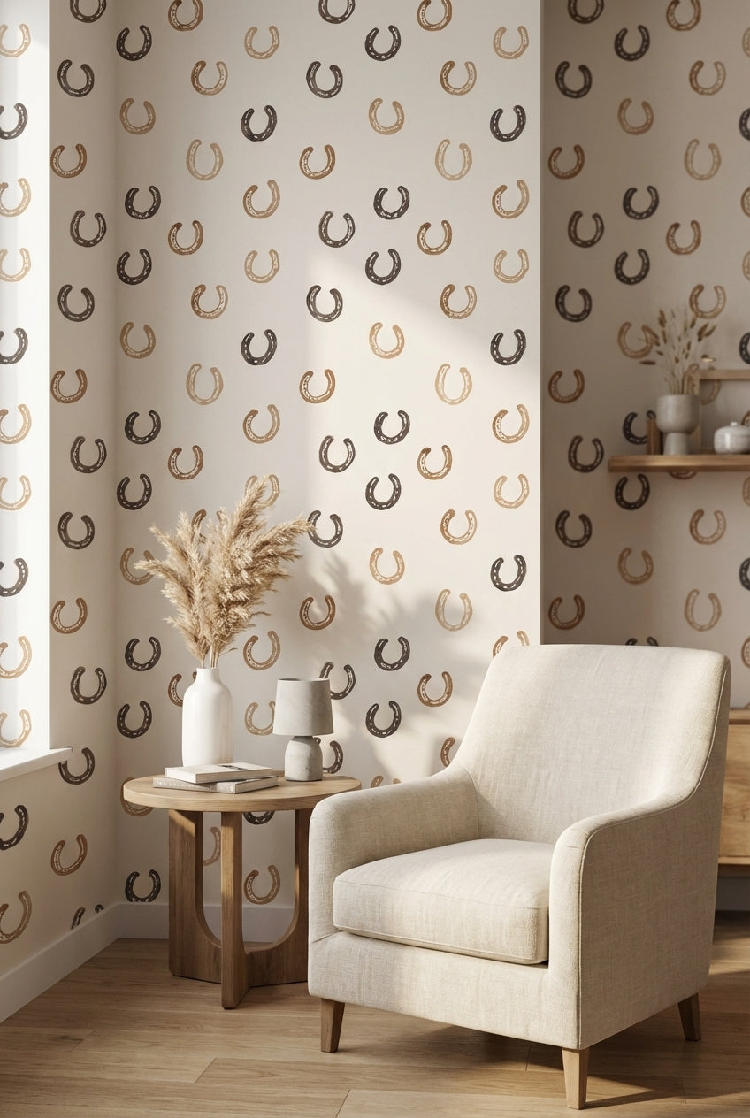 Beige and Brown Horseshoe Pattern Wallpaper