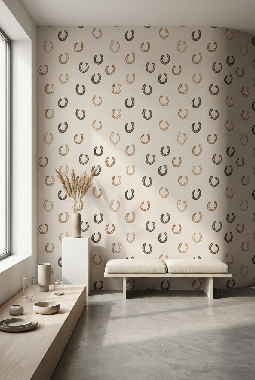 Beige and Brown Horseshoe Pattern Wallpaper