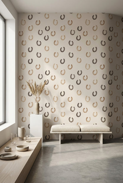 Beige and Brown Horseshoe Pattern Wallpaper
