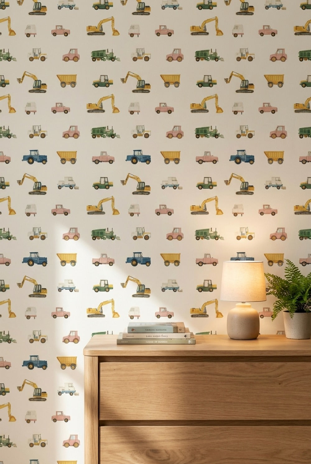 Cream Multicolor Vehicles Kids Wallpaper
