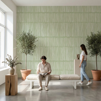 Sage Green Vertical Stripe Modern Wallpaper