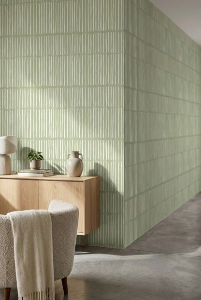 Sage Green Vertical Stripe Modern Wallpaper