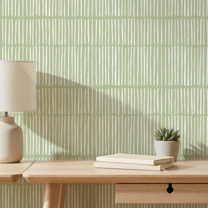 Sage Green Vertical Stripe Modern Wallpaper