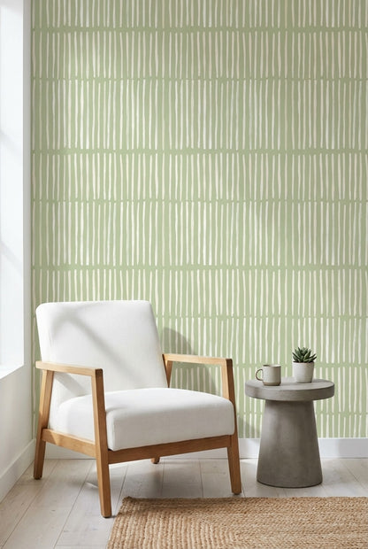 Sage Green Vertical Stripe Modern Wallpaper