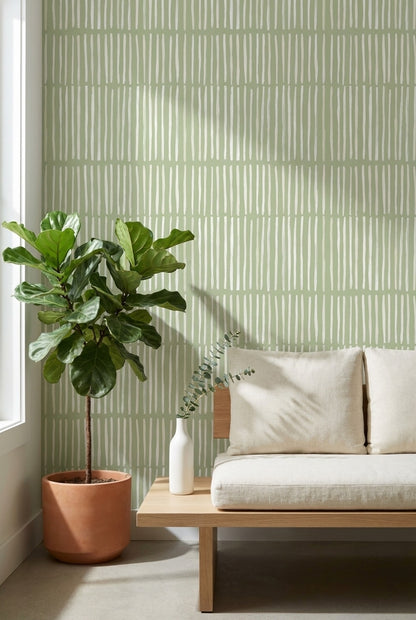 Sage Green Vertical Stripe Modern Wallpaper