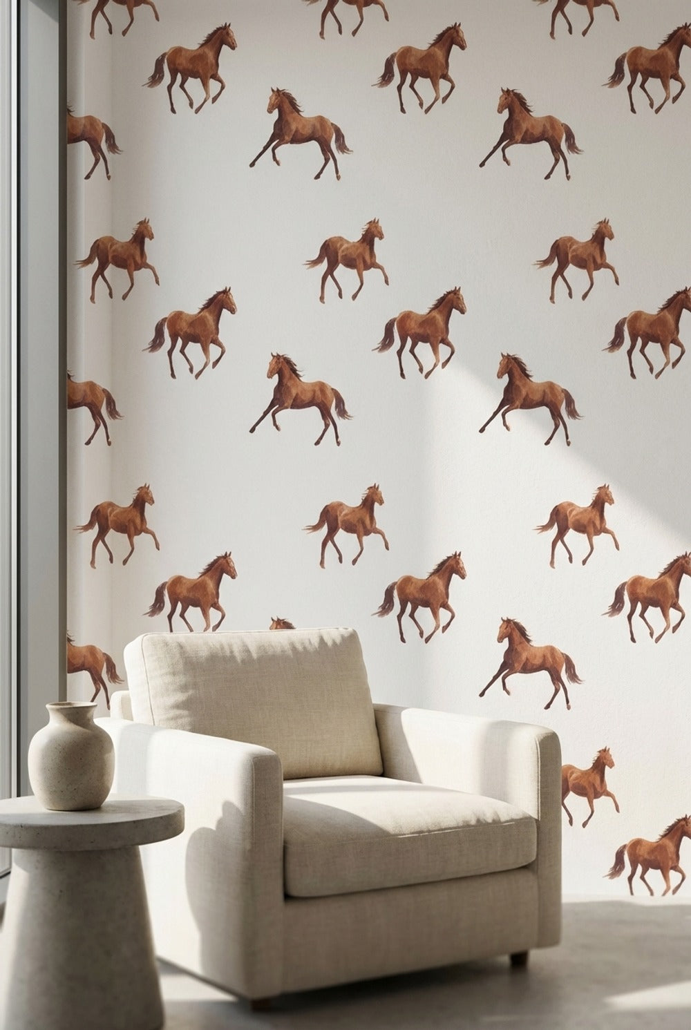 Cream Background Galloping Horse Pattern Wallpaper