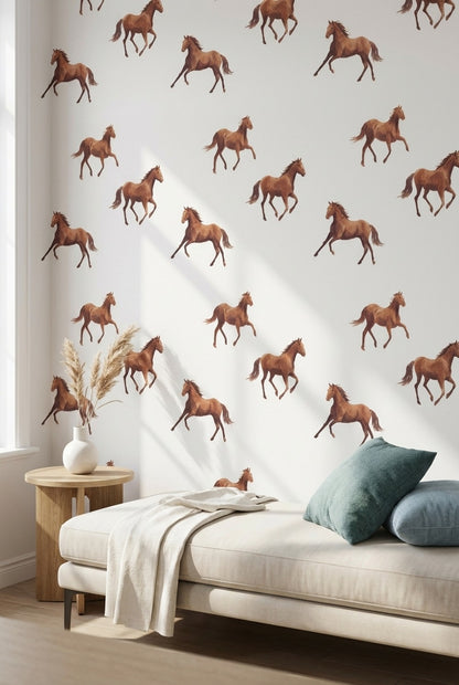 Cream Background Galloping Horse Pattern Wallpaper