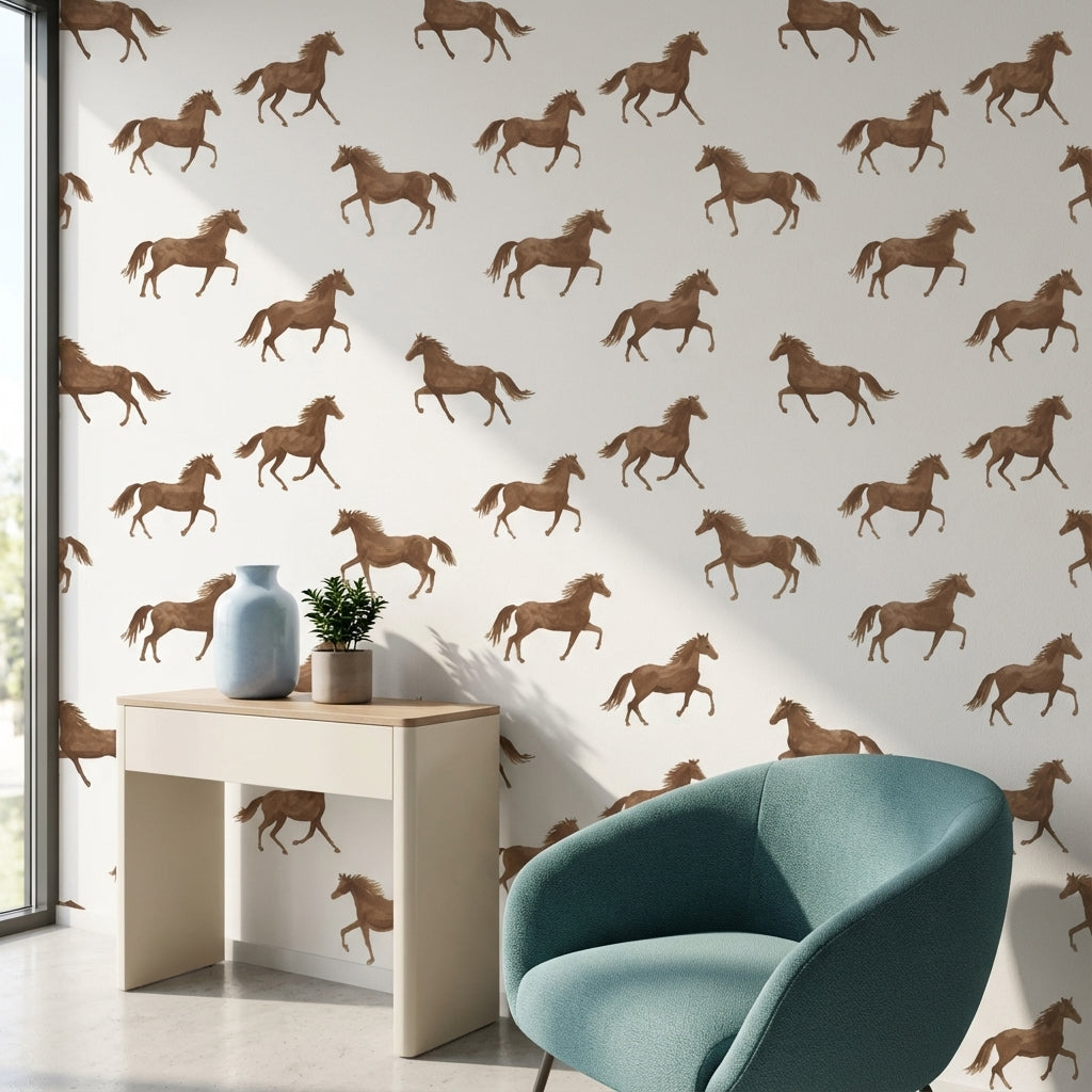 Warm Brown Horse Pattern Wallpaper