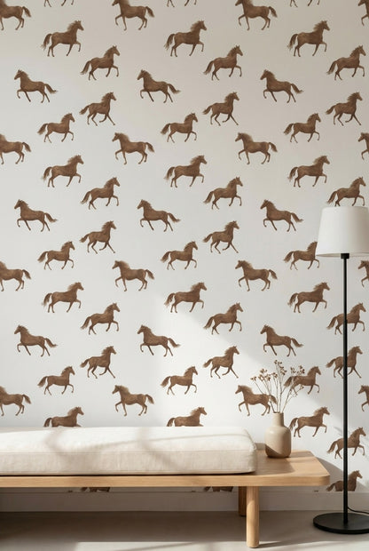 Warm Brown Horse Pattern Wallpaper