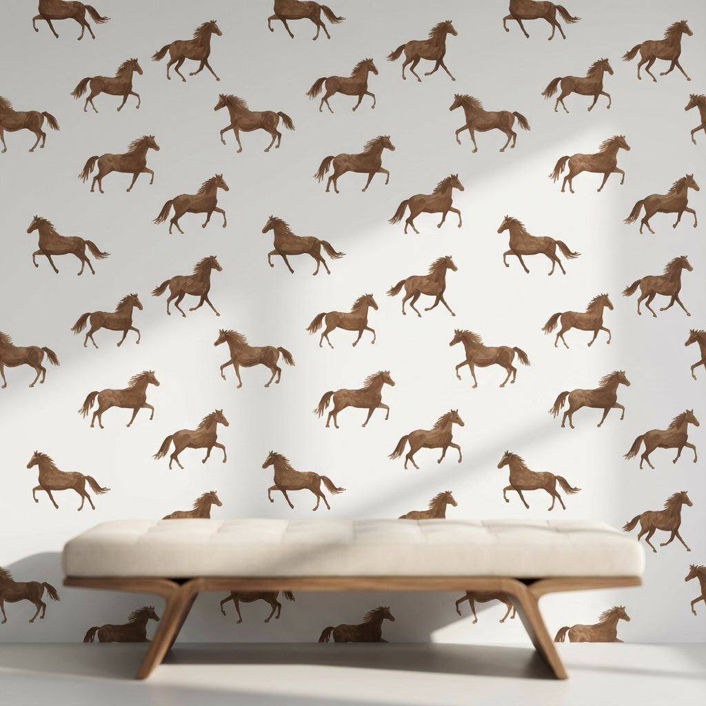 Warm Brown Horse Pattern Wallpaper