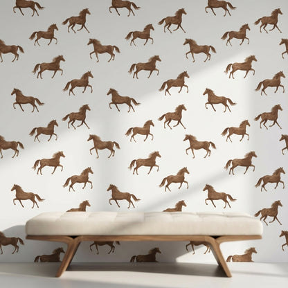 Warm Brown Horse Pattern Wallpaper