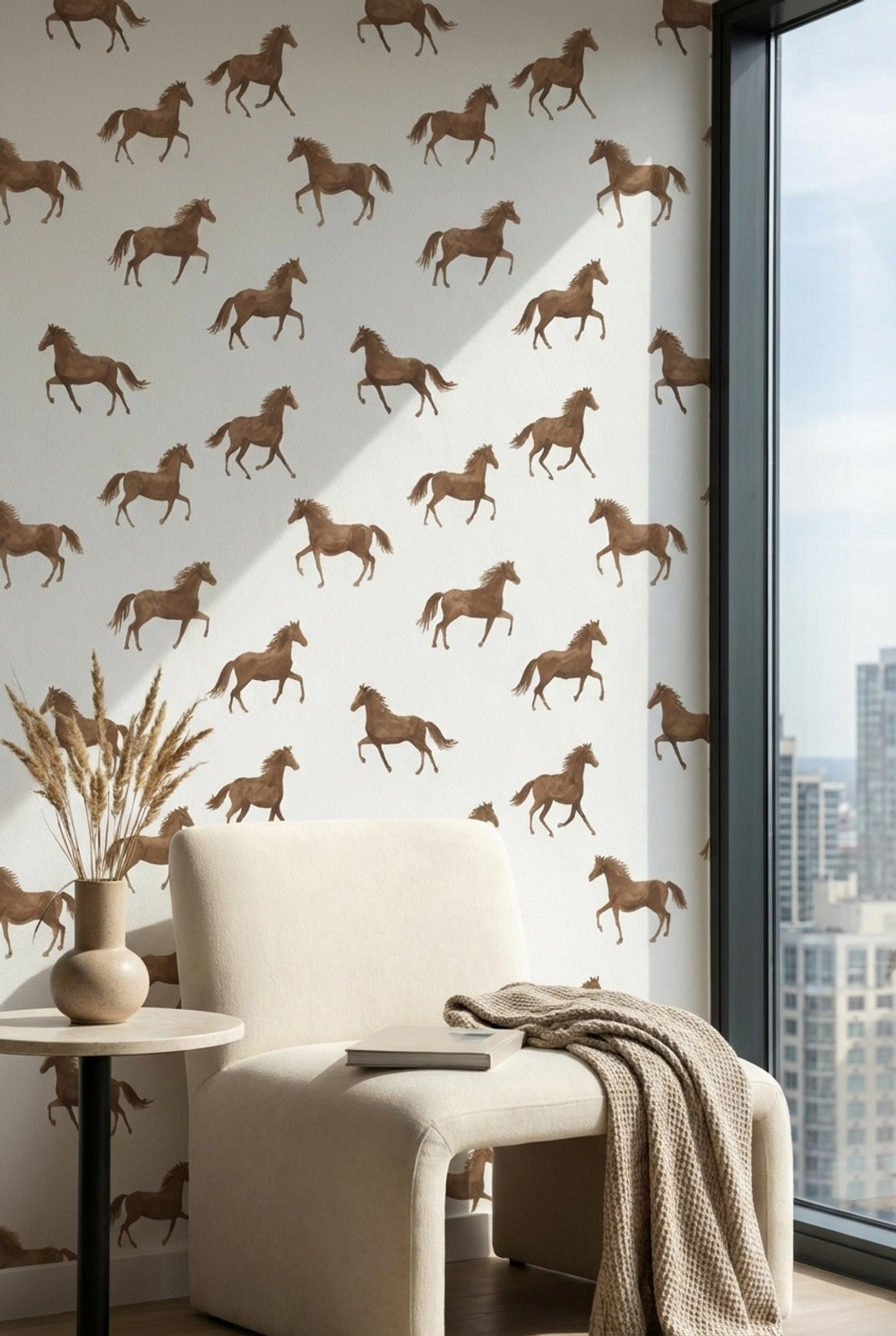 Warm Brown Horse Pattern Wallpaper