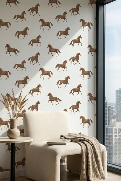 Warm Brown Horse Pattern Wallpaper