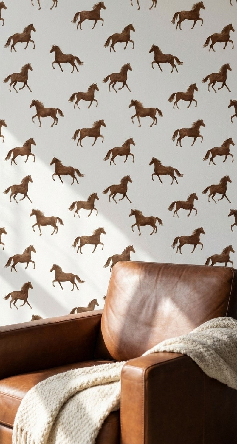 Warm Brown Horse Pattern Wallpaper