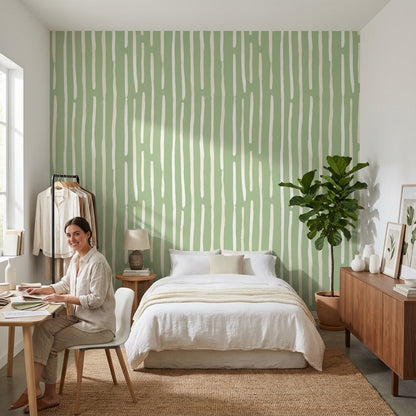 Sage Green Vertical Stripe Abstract Wallpaper