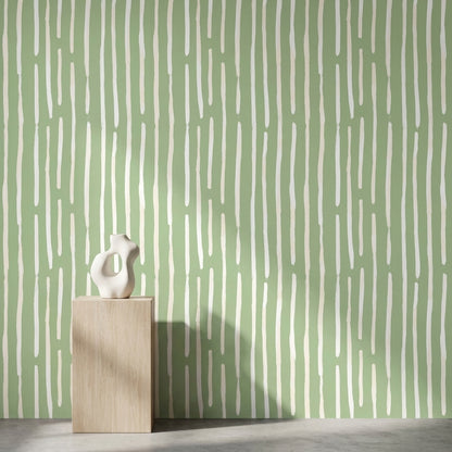 Sage Green Vertical Stripe Abstract Wallpaper