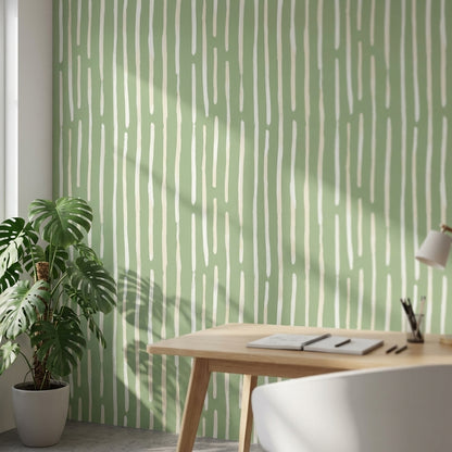 Sage Green Vertical Stripe Abstract Wallpaper